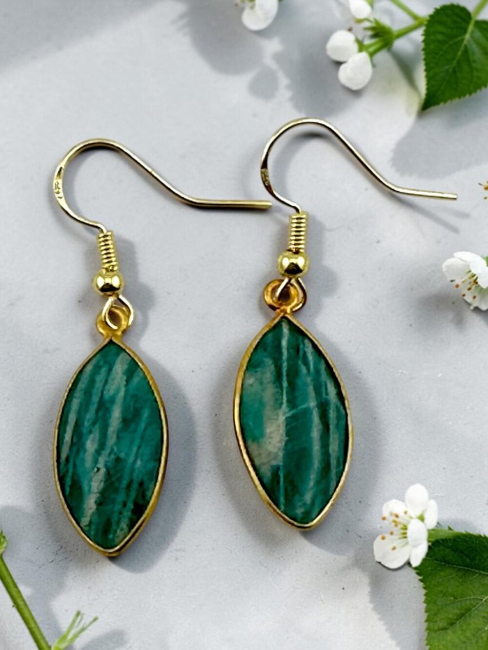 Faceted Russian Amazonite Earrings Gold Vermeil 925 Sterling Silver Dangle 1.75"